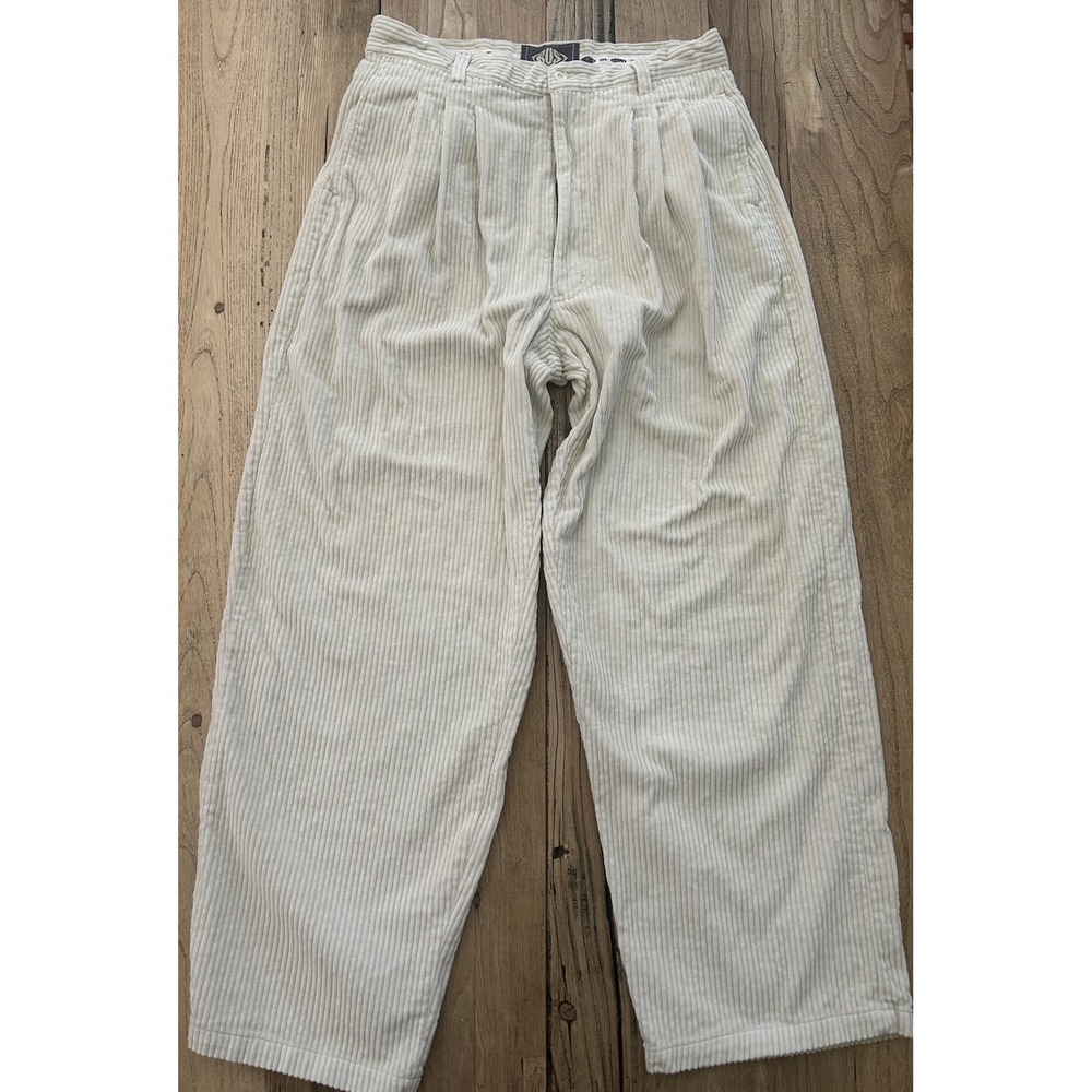 Vtg Prep Trust Monobaik Mens Baggy Wide Wale Corduroy Pleated Pants Tagged 34X32